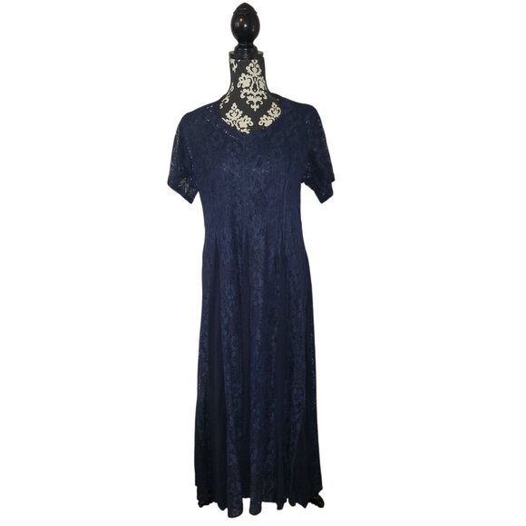 VTG Nostalgia Chiffon Lace Blue Sheer Overlay Maxi Dress Sz L Ethereal Witchcore - Picture 1 of 13